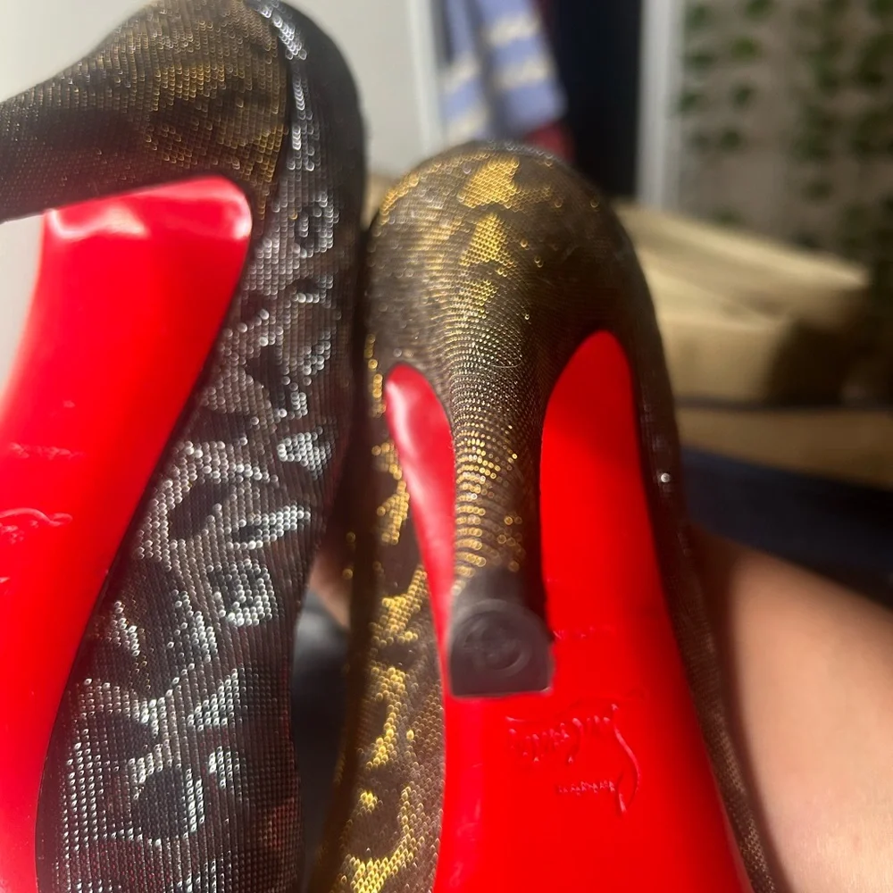 Christian Louboutin Black and Gold Stiletto Heels - Picture 6 of 6